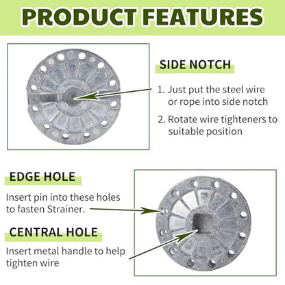 12 Pcs Fence Tightener Electric Wire Tensioner with 4mm Galvanized Pin, Heavy Duty Aluminum Rapid Inline Ratchet Strainer for Farm Ranch Orchard Post Repair