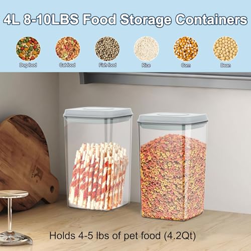 LEAWALK 4.2Qt Airtight Dog Cat Food Storage Container and Dog Treat Containers BPA-Free, PET Clear Stackable Pet Storage Bin, 1 Cup Scoop, 1 Sponge cleaning brush, Pop Top, With handle -1Pack - color: Grey（4.2Qt-1Pack)