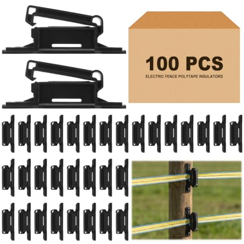 100 Pcs Electric Fence Polytape Insulators for Wood Posts Nail on High Tensile Polyethylene Insulators for Wood and Vinyl Post Tape Electric Fencing Accessories for Farm Ranch (Black) - color: Black