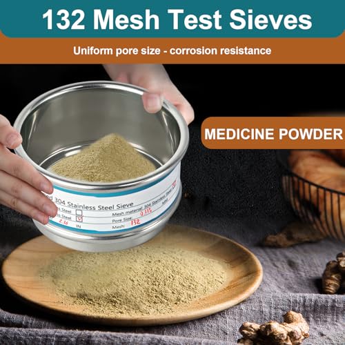 Full 304 Stainless Steel Mesh Sieve Screen, LVDALAB 132 Mesh (0.111mm) Aperture, 2.4inch(6CM) Dia Standard Sample Analysis Test Sieves Sifters Strainer for Industrial Laboratory Homes - size: 132 Mesh(0.111mm)/Ф2.4in(6CM)