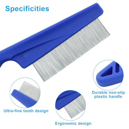 Flea Comb for Dogs and Cats, Blue, 3pcs | Metal, Fine Tooth, Remove Anti Fleas and Flea Eggs - color: Blue