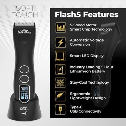 Kenchii Flash 5 Pet Grooming Clipper, Matte Black, 5-in-1 Blade, LCD - color: Matte Black