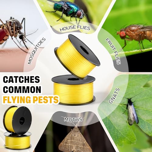 2 Pcs Sticky Fly Strip Rolls 2500 ft Extra Long Ribbon Tape, Non-Toxic Sticky Hanging Strips for Gnat Fruit Mosquito Bug Catchers for Housefly Home Horse Barn Plant Garden Indoor Outdoor
