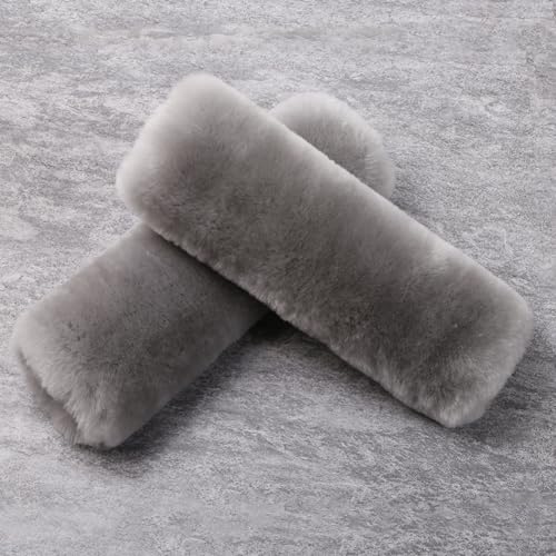 OGLAND 2 Pack Sheepskin Car Seat Belt Cover Pads | Wool Seatbelt Cushions - color: MIsty Gray, size: Shearling Wool