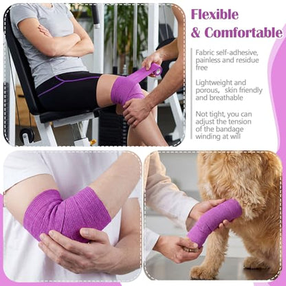Treela 48 Pack Self Adhesive Wrap Bandage, Light Purple, 2 Inches x 5 Yards - color: Light Purple, size: 2 Inch X 5 Yards