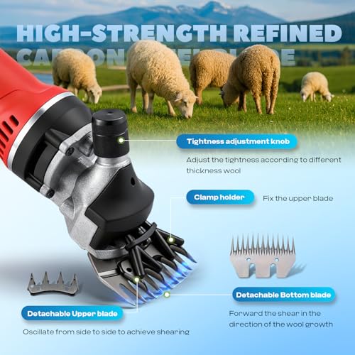 Sheep Shear Electric 1000W 3700RPM for Goat, Cattle, Alpaca & Horse | 110V Heavy Duty Sheep Clippers with 6-Speed Adjustable, Animal Shears Professional with 9-Teeth Carbon Steel Blade
