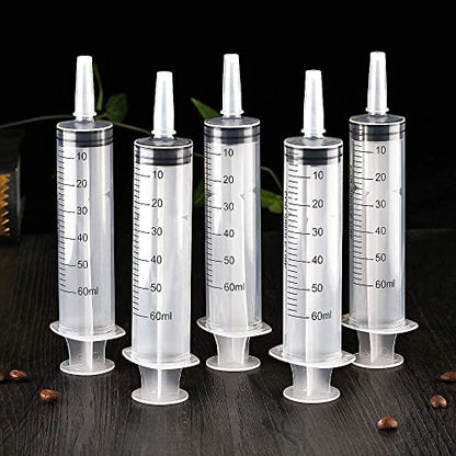 12 Pack 60ml Plastic Syringe for Scientific Labs, Measuring Liquids, Pets, Oil or Glue Applicator - size: 60ml-12Pack