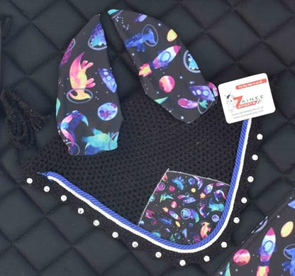Dinasour Print Saddle Pad Set with Matching Ear Bonnet – Animal Print Horse Riding Gear – Non-Slip & Breathable – Western/English Show