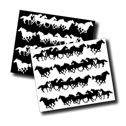 Sheets of Decals Stickers, Running Group of Horse Horses for Truck, Trailer, Stable or Tack Box, Black and White, 4 Pcs 1 3/4 x 9 Inch Each