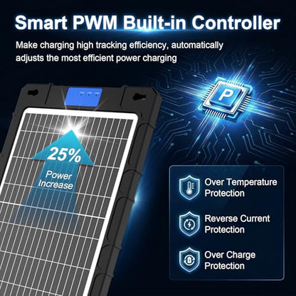 12V Solar Car Battery Charger 12W Waterproof Portable Solar Trickle Charger Maintainer with Smart PWM Controller for Car, Automotive, Motorcycle, Boat, Marine, RV,Trailer, Snowmobile, etc. - color: 12W PWM Solar Battery Charger