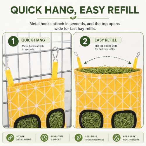 Rabbit Hay Feeder, Guinea Pig Hay Holder & Bunny Hay Feeder – Durable Hanging Hay Bag for Rabbits Chinchillas Guinea Pigs Bunnies – Chew-Resistant Hay Holder for Small Animals (Chessboard) - color: Chessboard