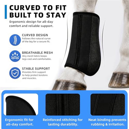 Fly Boots for Horses Set of 4, Breathable Mesh Horse Fly Boots with Support Stays, Adjustable Hook and Loop Closure, Helps Reduce Fly Bites & Stomping, Horse Leg Wraps for Pasture Turnout