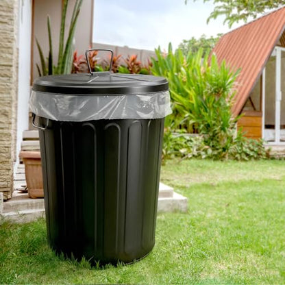 Plexon 20 Gallon Metal Trash Can with Lid Outdoor Large Trash Bin Steel Garbage Can for Garage Patio Farmhouse Bucket Bird Seed Storage Can Heavy Duty Round Container, Black - color: Black