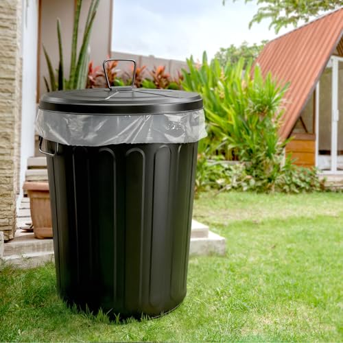 Plexon 20 Gallon Metal Trash Can with Lid Outdoor Large Trash Bin Steel Garbage Can for Garage Patio Farmhouse Bucket Bird Seed Storage Can Heavy Duty Round Container, Black - color: Black