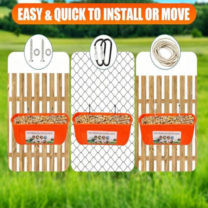 6 Pack Hanging Chicken Feeder Trough, Duck Feeder for Outside with Clips, Water Trough for Duck Goose Goat Pig Deer, Durable Poultry Feeding Water Container, Orange
