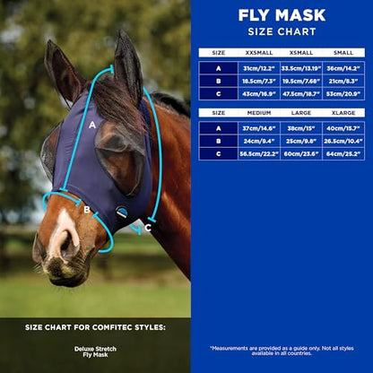 WeatherBeeta ComFiTec Deluxe Stretch Fly Mask with Ears, Navy/Black, Large - color: Navy/Black, size: L