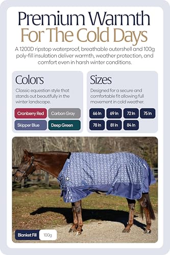 Equinavia Arktis Reg. Neck Lightweight Turnout Blanket 100g - Skipper Blue - 81 in - color: Skipper Blue, size: 81 in