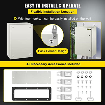 VEVOR NEMA Steel Enclosure, 24 x 16 x 10'' NEMA 4X Steel Electrical Box, IP66 Waterproof & Dustproof, Outdoor/Indoor Electrical Junction Box, with Mounting Plate - size: 24 x 16 x 10