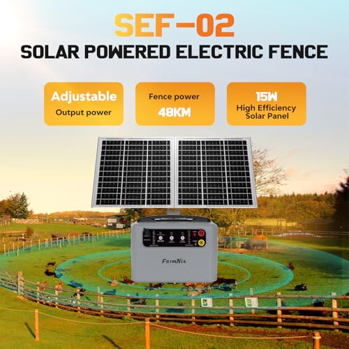 30Miles Solar Fencer Kit Solar Electric Fence Charger for Livestock,Adjustable 6-12kv Output Hight Power 15W 1.5J Electric Fence Controller,Garden Ranch Fencing Charger for Horse Goat Cattle Deer