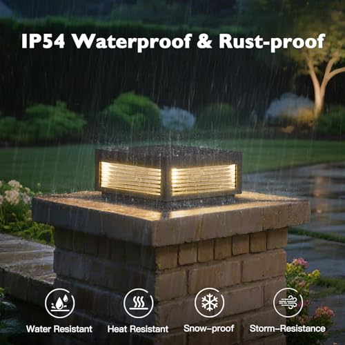 Glass Post Lights Hard Wired, IP54 Waterproof Pillar Lights - size: 11.8"L×11.8"W×5.5"H