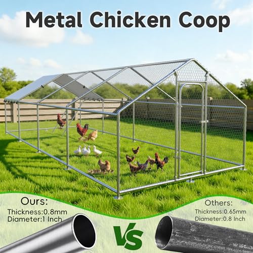 26.3x9.8 FT Extra Large Metal Chicken Coop, Walk-in Poultry Run Pen | Waterproof Cover, Reinforced Metal Structure, Walk-in Chicken Run, Outdoor Poultry Cage for Ducks Hens Rabbits - size: 315.1"L x 118.1"W x 78.1"H