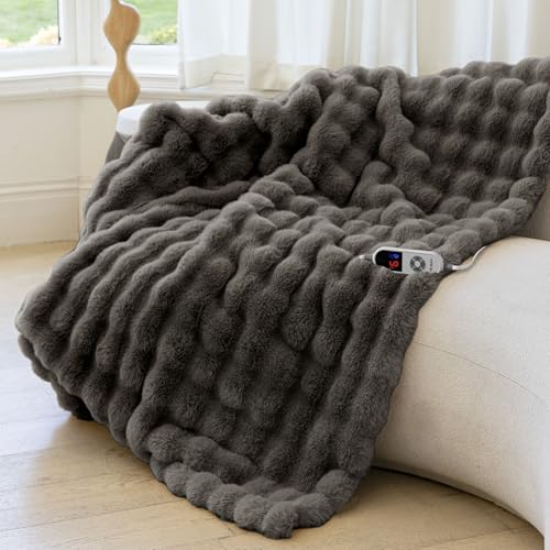 Electric Heated Blanket for Girls & Women, Soft & Luxurious,Faux Fur Heating Throw Blankets, 6 Heat Settings, Overheat Protection, Quick Heating, Memory Function, Giftable, 50"x60",Dark Taupe - color: Dark Taupe