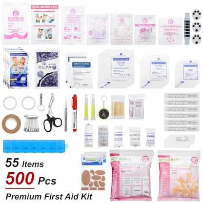 Gevoke Professional 500 Piece Emergency First Aid Kit for Home, Car | Large Complete Medical Kit for Travel, Camping, Truck, Hiking, Sports, Office, Vehicle & Outdoor Emergencies