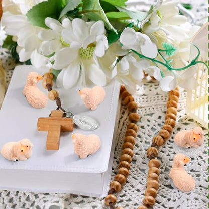 Wesiti 50 Mini Sheep Figurines Lamb Miniature Resin Sheep Figurine Lamb Statue Religious Animal Miniature Decor for Cake Toppers Christian Gift First Communion Baptism Favors Micro Landscape (Retro)