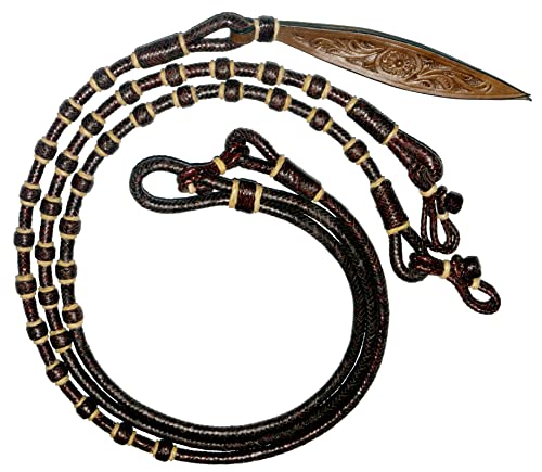 Chestnut/Burgundy/Maroon Raw Hide Hand Made Rope Matching Knots Raw Hide Leather Horse Tack Hand-Braided Romal Romel Reins Ranch Rope/Rope Reins-8.5 Ft, 52' Romel