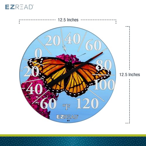 EZREAD Hanging Dial Thermometer 840-1235 Weather Thermometers for Indoor and Outdoor Use, Large 12.5 Inch Diameter, Easy to Read Numbers, Butterfly - color: Butterfly