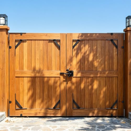 2 Sets Anti Sag Gate Kit Gate Hardware Heavy Duty Fence Gate Kit No Sag Corner Brace Bracket for Wooden Fence with Self-Locking Gate Latch - size: 2 Sets