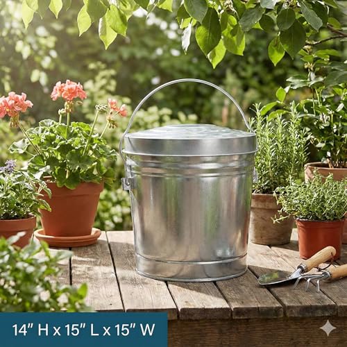 6-Gallon Galvanized Steel Round Trash Can with Locking Lid — Food Storage Container for Dry Goods, Indoor/Outdoor Use