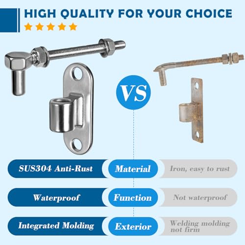 Farm Heavy Duty Gate Hinges, 2 Packs 6" SUS304 J Bolt Wall Mount Gate Hinges for Wooden or Concrete Fence with 5/8'' Pin, Farm Gate Capacity Up to 600lbs - color: 6" 2pcs + 2pcs eye hinges