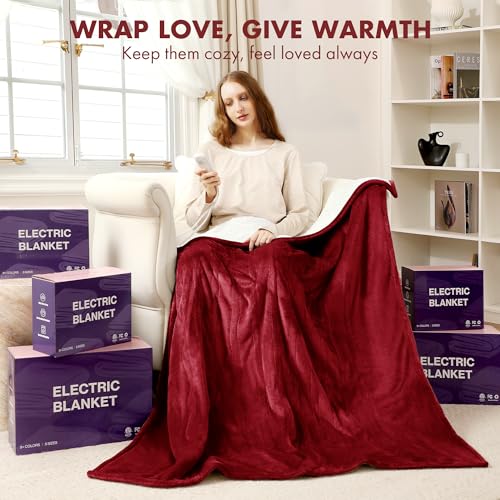 Electric Heated Blanket Twin Red, 10Hrs Auto-Off, ETL Certified - color: 04 - Red, size: Twin - 62" x 84"