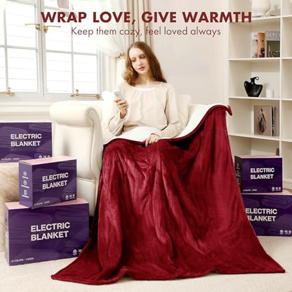 Electric Blanket Full Size Red, Soft Fast Heating, 1-10H Timer - color: 04 - Red, size: Full - 72" x 84"