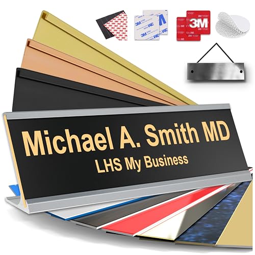 Custom Name Plate for Desk, Black with Gold Lettering, 2x8 - color: B3 - Polished Black & Gold Lettering
