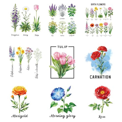 arricraft 9 Sheets Flowering Plants Theme Iron on Decals Patches, 9 Styles Foxglove Daisy Tulip Rose Iron on Stickers PET Washable Heat Transfer Stickers for T-Shirts Patches Bags Hats DIY Crafts - style: Flowering Plants Theme