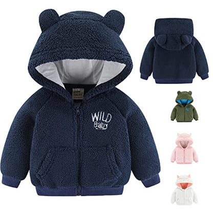 Newborn Infant Baby Boys Girls Cartoon Fleece Hooded Jacket Coat with Ears Warm Todder Kids Outwear Coat Zipper Up 0-6Y - color: Navy Blue, size: 9-12 Months