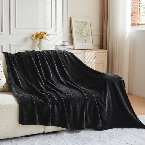 NEWCOSPLAY Fleece Leaves Pattern Twin Blanket, Black, 60"x80" - color: Black, size: Twin(60"x80")