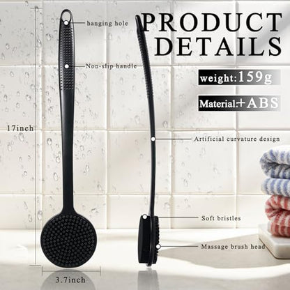 2 Pack Back Scrubber for Shower, 17in Lengthen Long Handle Body Brush, Double Sided Shower Brush for Shower Exfoliating and Massage Can Produce Rich Foam, Long Handle Back Scrubber for Men - color: 2pc-black