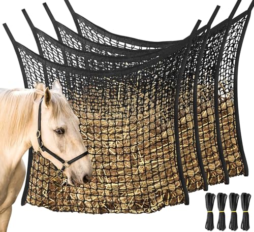 4 Pack Slow Feed Hay Net, Large Capacity Hay Bags for Horses, Easy to Hang - color: black-US-4