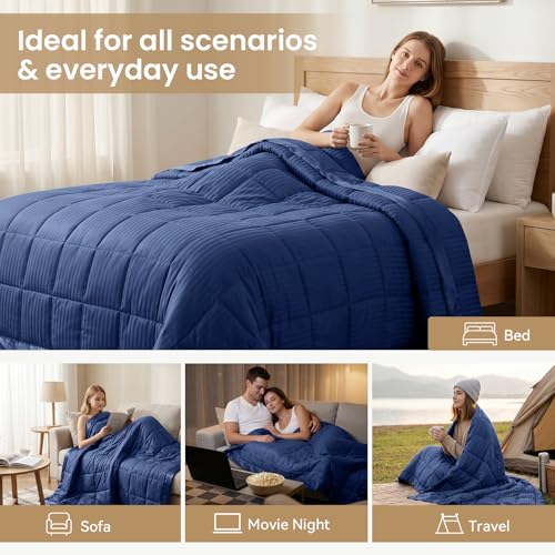 downluxe King Size Blanket with Satin Trim, Lightweight Down Alternative King Blanket for All Season, Machine Washable (Navy, 108 x 90 Inch) - color: Navy, size: King