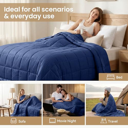 downluxe King Size Blanket with Satin Trim, Lightweight Down Alternative King Blanket for All Season, Machine Washable (Navy, 108 x 90 Inch) - color: Navy, size: King