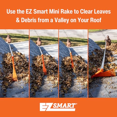 EZ Smart Mini Gutter Rake - 16 ft Pole - Clean Gutters Without a Ladder | Clears Stuck Leaves • Reaches Tough Spots • No Ladder Needed - size: Tool + 16 Foot Pole