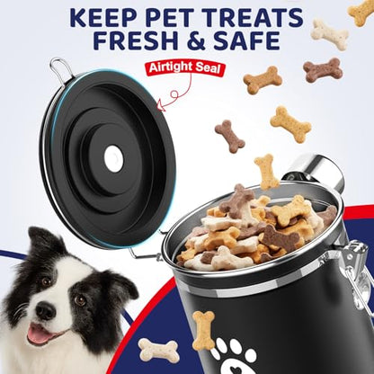 ENONCI Airtight Dog Treat Canister, 304 Stainless Steel Food Storage Jar with Date Dial Black-1.5L - color: Black, size: 1.5l