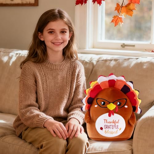 Thanksgiving Turkey Plush Toy, 12 Inch Fall Turkey Stuffed Animal with Glasses, Soft Cute Autumn Plushie Pillow Gift for Girls Boys, Thankful Grateful Blessed Decor for Table Centerpiece - style: Thanksgiving Turkey