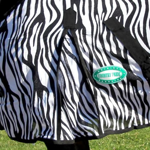 Country Pride Zebra Print Soft Mesh Fly Sheet for Horses, Summer Insect Protection, Adjustable Double Buckle Front, Shoulder Gussets, Removable Leg Straps, Breathable Mesh Horse Blanket (78 in) - size: 78 in
