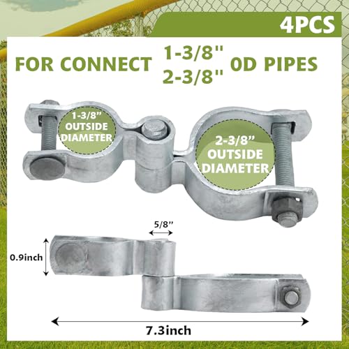 4 Pack 1-3/8" x 2-3/8" Chain Link Fence Gate Post Hinge Kit,Galvanized Steel Chain Link Fence Gate Hinge with 2 PCS Female Hinges and 2 PCS Male Post Hinges, Bolts & Nuts Included - size: 2-3/8" x 1-3/8"(4 Pack)