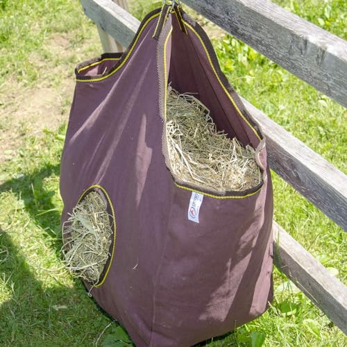 Tahoe Tack Pair of 2 Extra Wide 19" x 12" x 20" Canvas Hay Bags for Horses and Livestock Fits 3-4 Large Flakes of Hay (Navy Blue) - color: Navy Blue