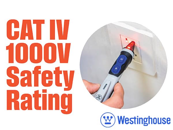 Westinghouse Non-Contact Voltage Tester with Pen, Flashlight & Worklight, Dual Range 12V-1000V AC Low-High Voltage Detector Hot Stick, Sound & Flash Alarm, CAT IV Rating